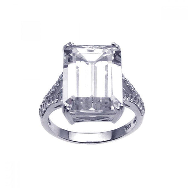 Silver 925 Rhodium Plated Large Clear Square CZ Ring - STR00637 | Silver Palace Inc.