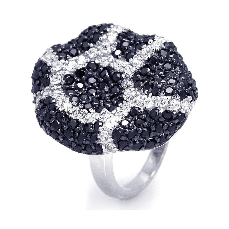 Closeout-Silver 925 Rhodium and Black Rhodium Plated Black and Clear CZ Ring - STR00644 | Silver Palace Inc.