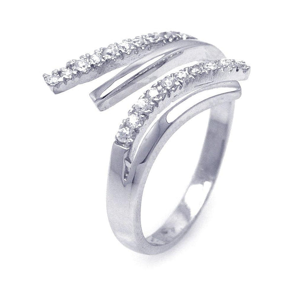 Closeout-Silver 925 Rhodium Plated CZ Flare Ring - STR00666 | Silver Palace Inc.