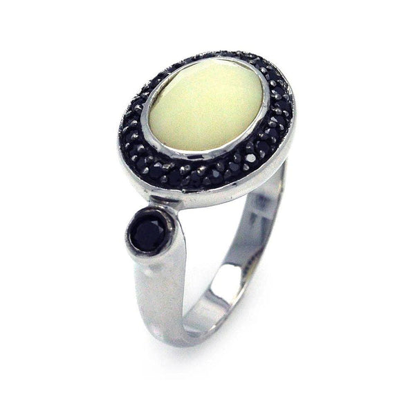 Closeout-Silver 925 Rhodium and Black Rhodium Plated Pearl Center Black Cluster CZ Ring - STR00671 | Silver Palace Inc.