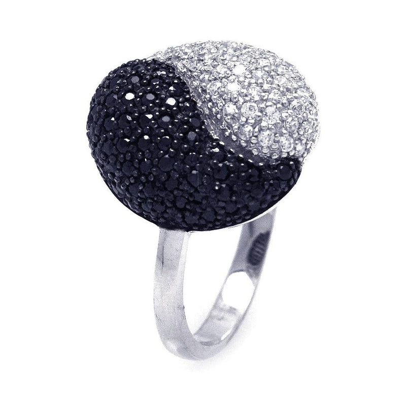Closeout-Silver 925 Rhodium and Black Rhodium Plated Black and Clear CZ Yin Yang Ring - STR00674 | Silver Palace Inc.