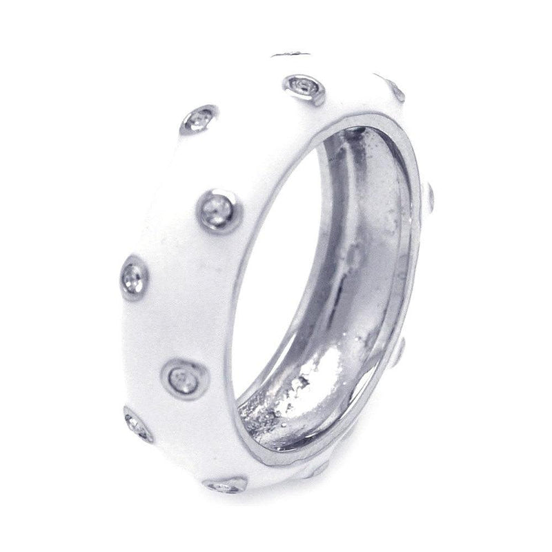 Closeout-Silver 925 Rhodium Plated White Enamel CZ Dot Ring - STR00680 | Silver Palace Inc.