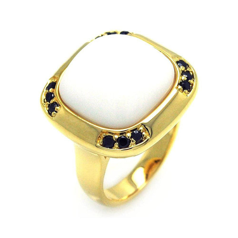 Closeout-Silver 925 Gold Plated White Center Stone Black CZ Ring - STR00683 | Silver Palace Inc.