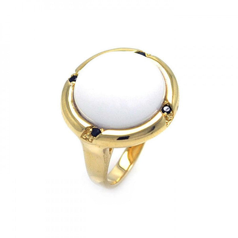 Closeout-Silver 925 Gold Plated White Stone Center Black CZ Ring - STR00684 | Silver Palace Inc.