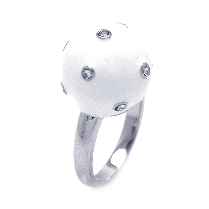 Closeout-Silver 925 Rhodium Plated White Enamel CZ Ball Ring - STR00687 | Silver Palace Inc.