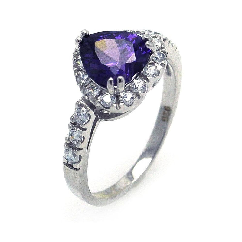 Silver 925 Rhodium Plated Purple and Clear Cluster CZ Heart Ring - STR00698PUR | Silver Palace Inc.