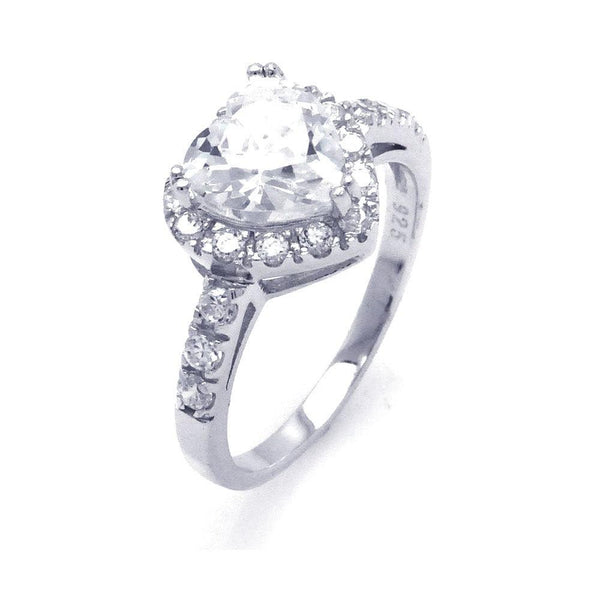Silver 925 Rhodium Plated Clear Cluster CZ Heart Bridal Ring - STR00698CLR | Silver Palace Inc.