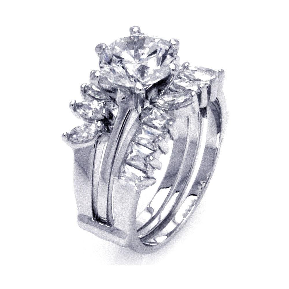 Silver 925 Black Rhodium Plated Black Center Clear Baguette Marquise CZ Ring - STR00757 | Silver Palace Inc.