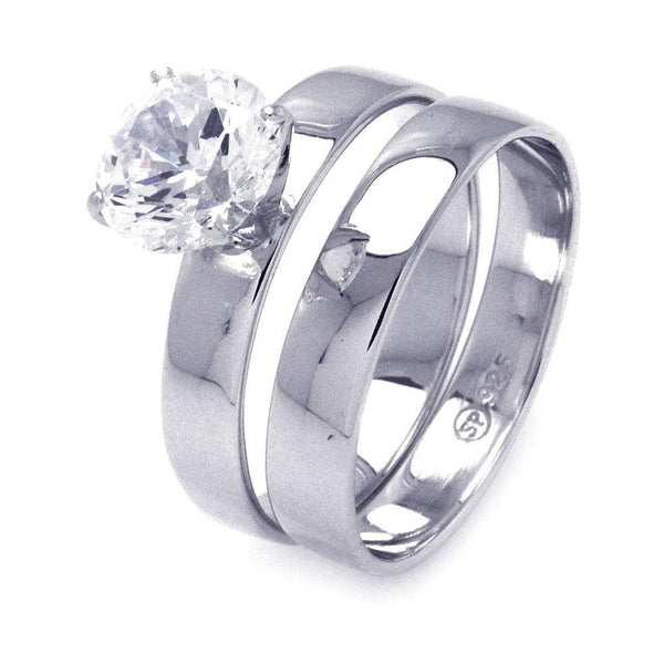 Silver 925 Rhodium Plated Solitaire CZ Matching Ring Pair Set - STR00771 | Silver Palace Inc.