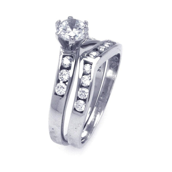Silver 925 Rhodium Plated CZ Matching Ring Pair Set - STR00779 | Silver Palace Inc.