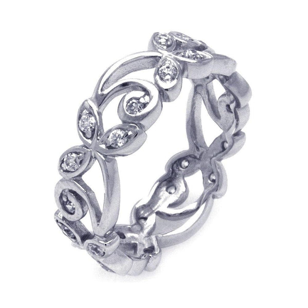 Silver 925 Rhodium Plated CZ Flower Eternity Ring - STR00786 | Silver Palace Inc.