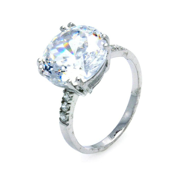 Silver 925 Rhodium Plated Large Round Clear Center CZ Ring - STR00824 | Silver Palace Inc.