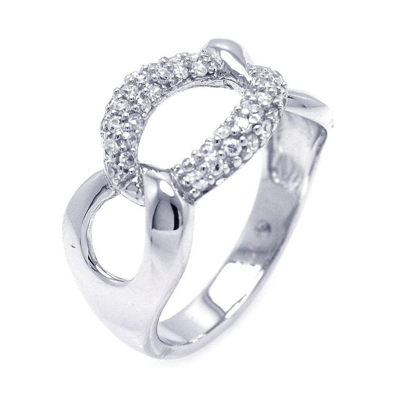 Silver 925 Rhodium Plated Pave Set CZ Link Ring - STR00826 | Silver Palace Inc.