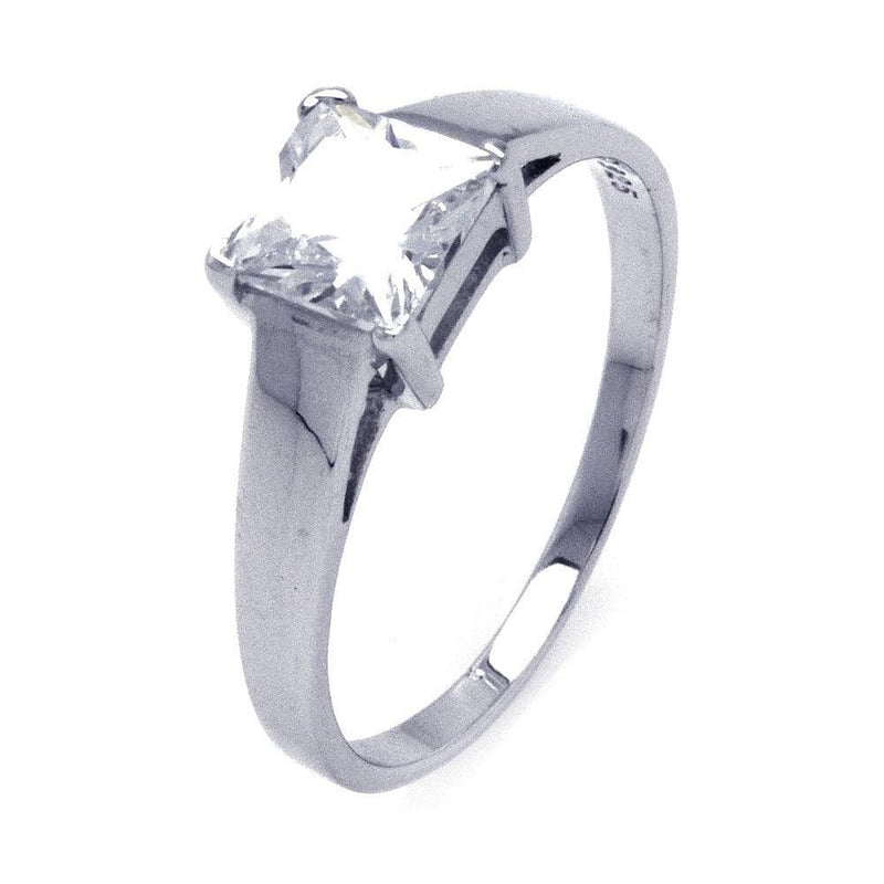 Silver 925 Rhodium Plated Princess Cut CZ Single Solitaire Ring - STR00836 | Silver Palace Inc.