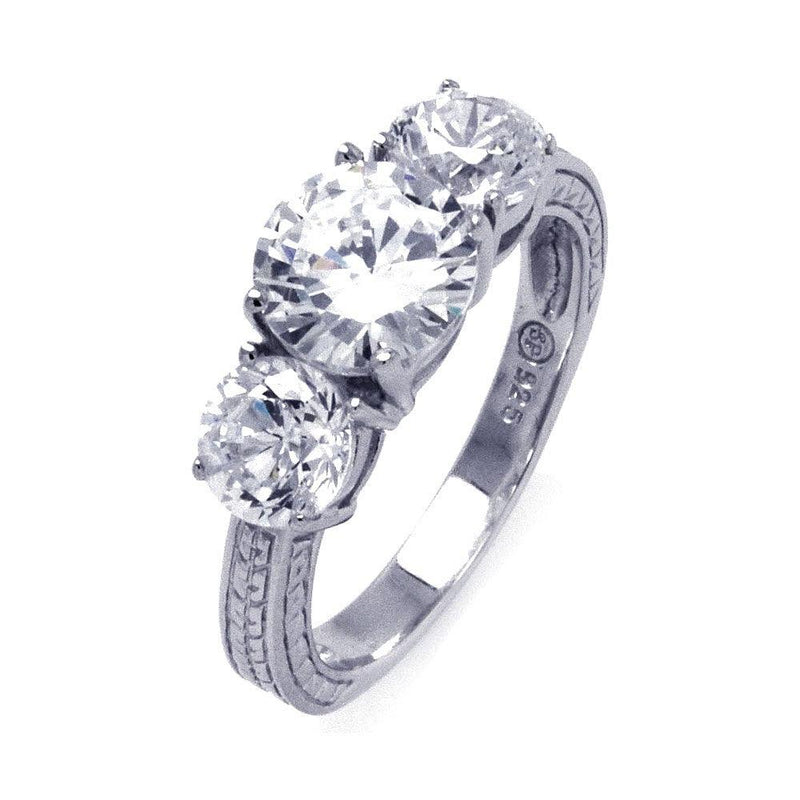 Silver 925 Rhodium Plated CZ Past Present Future Textured Ring - STR00839 | Silver Palace Inc.