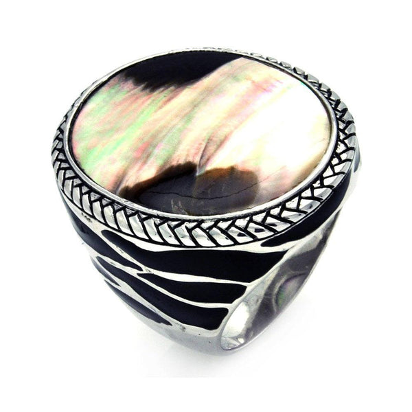 Closeout-Silver 925 Rhodium Plated Black Enamel Dark Mother of Pearl Cigar Band Ring - STR00846 | Silver Palace Inc.