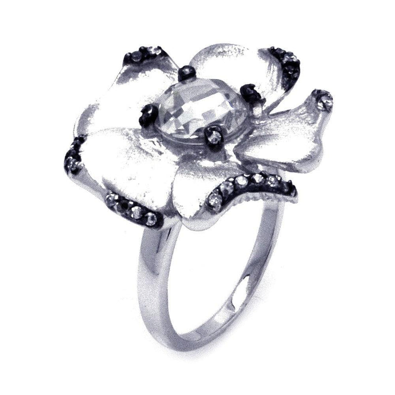 Closeout-Silver 925 Rhodium and Black Rhodium Plated CZ Flower Ring - STR00854 | Silver Palace Inc.