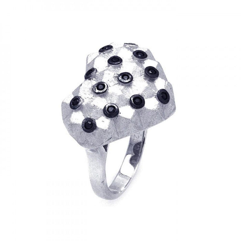 Closeout-Silver 925 Rhodium and Black Rhodium Plated Matte Finish Black CZ Dotted Heart Ring - STR00876 | Silver Palace Inc.