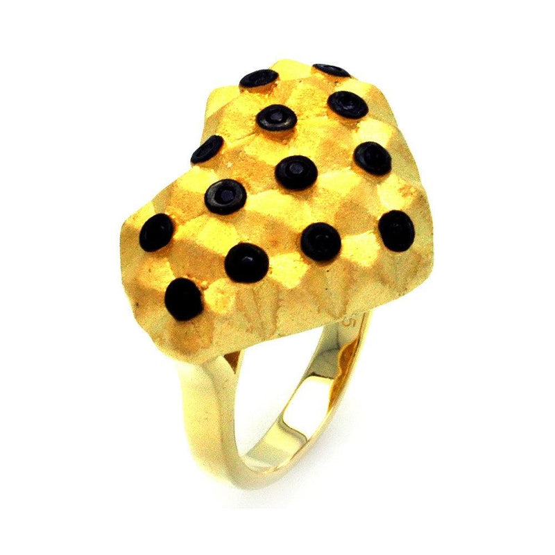 Closeout-Silver 925 Black Rhodium and Gold Plated Matte Finish Black CZ Dotted Heart Ring - STR00877 | Silver Palace Inc.