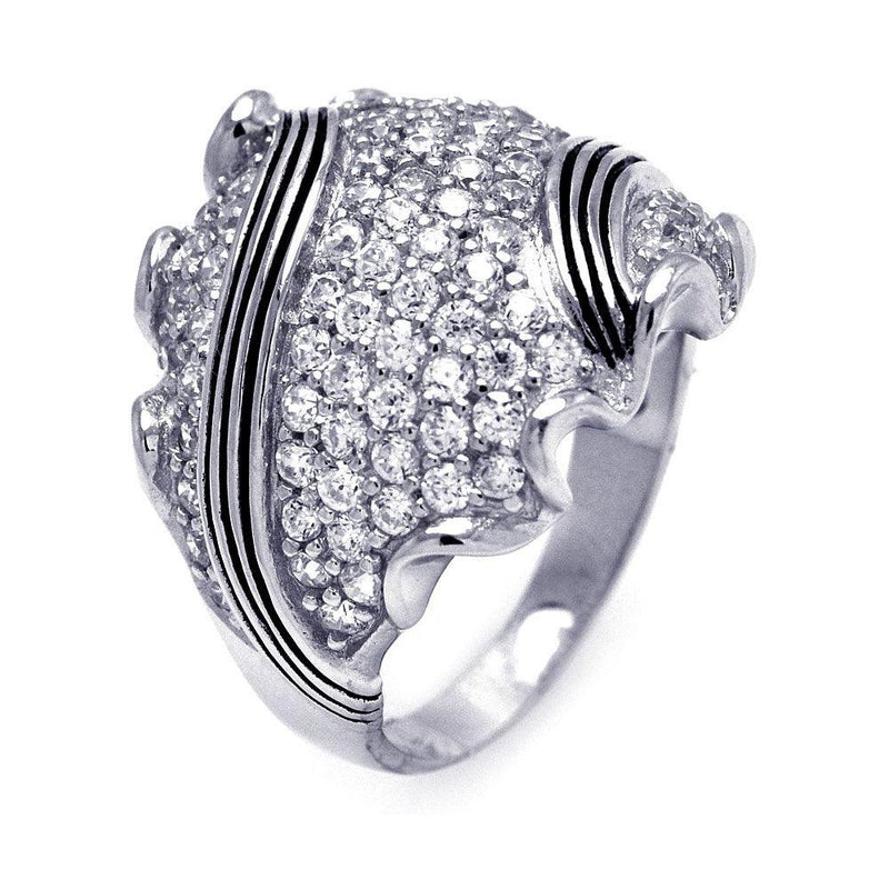 Closeout-Silver 925 Rhodium and Black Rhodium Plated Pave Set Clear CZ Stripe Ring - STR00891 | Silver Palace Inc.