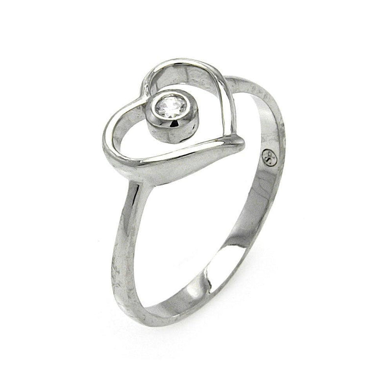 Silver 925 Rhodium Plated Small Round CZ Open Heart Ring - STR00901 | Silver Palace Inc.