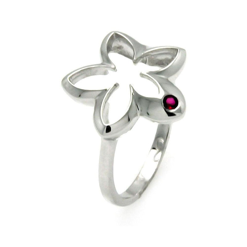 Closeout-Silver 925 Rhodium Plated Small Red CZ Open Flower Ring - STR00902 | Silver Palace Inc.