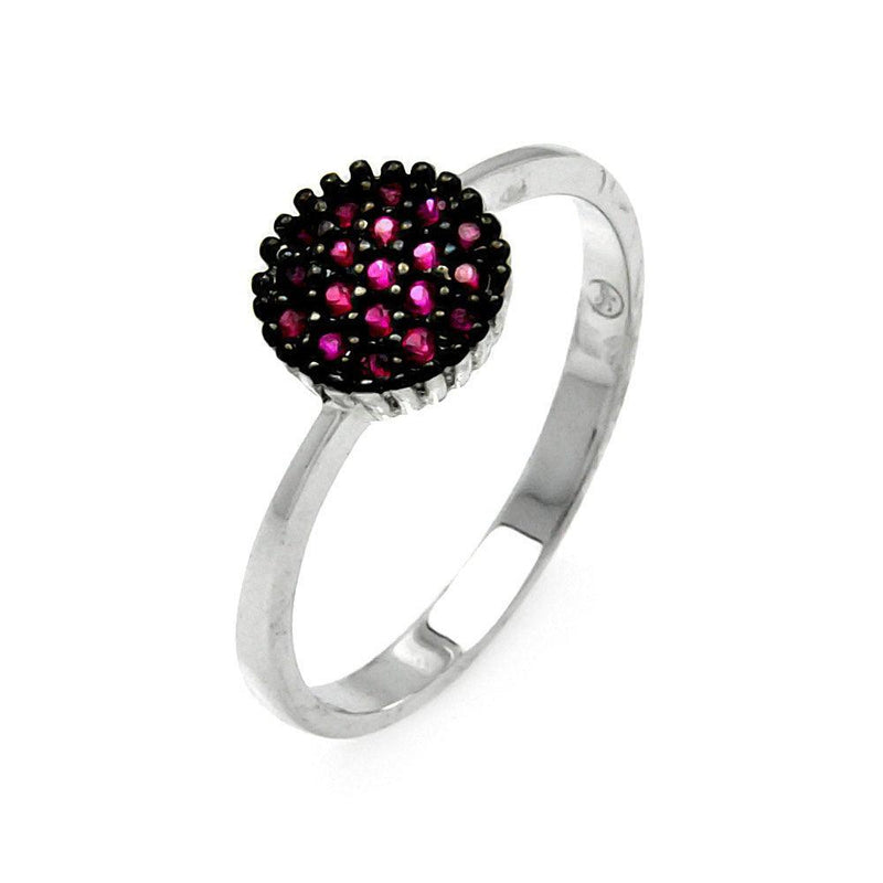 Silver 925 Rhodium Plated Red Round CZ Ring - STR00906 | Silver Palace Inc.