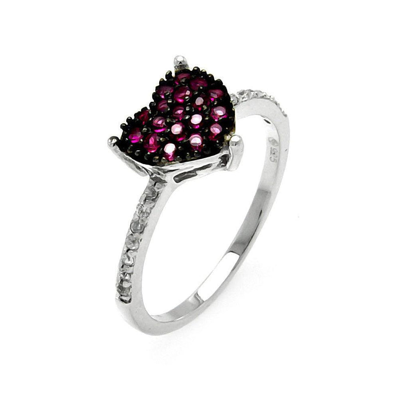 Closeout-Silver 925 Rhodium Plated Small Red CZ Heart Ring - STR00913 | Silver Palace Inc.
