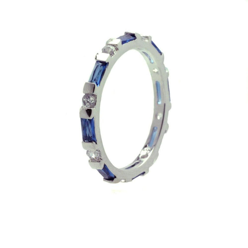 Silver 925 Rhodium Plated Blue CZ Stackable Eternity Ring - BGR00621 | Silver Palace Inc.