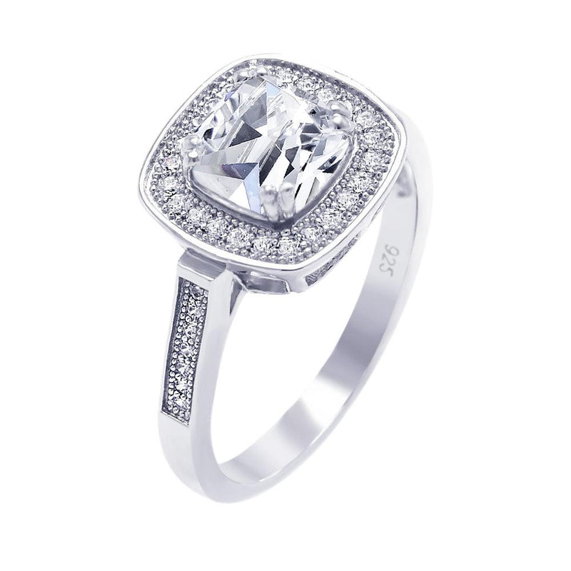 Silver 925 Rhodium Plated Micro Pave Clear Cluster Square CZ Ring - ACR00036 | Silver Palace Inc.