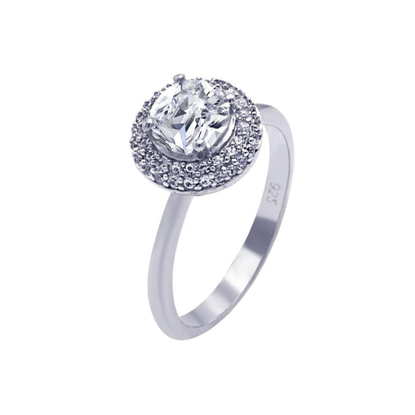 Silver 925 Rhodium Plated Micro Pave Clear Round Center Cluster CZ Ring - ACR00041 | Silver Palace Inc.