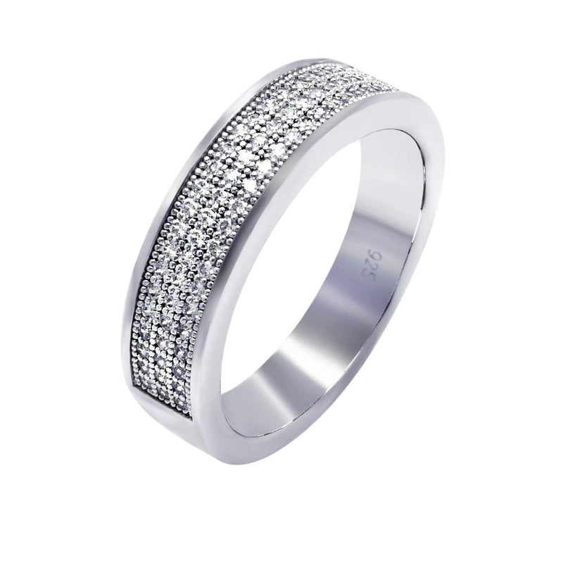 Silver 925 Rhodium Plated Half Micro Pave CZ Ring - ACR00044 | Silver Palace Inc.