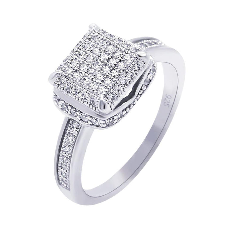 Silver 925 Rhodium Plated Micro Pave CZ Square Ring - ACR00045 | Silver Palace Inc.