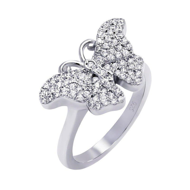 Silver 925 Rhodium Plated Micro Pave CZ Butterfly Ring - ACR00050 | Silver Palace Inc.