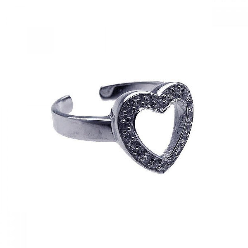 Silver 925 Rhodium Plated Clear CZ Open Heart Toe Ring - CZTR2 | Silver Palace Inc.