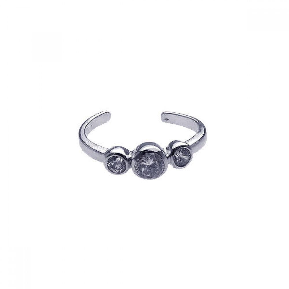 Silver 925 Rhodium Plated 3 Set Clear CZ Toe Ring - CZTR5 | Silver Palace Inc.