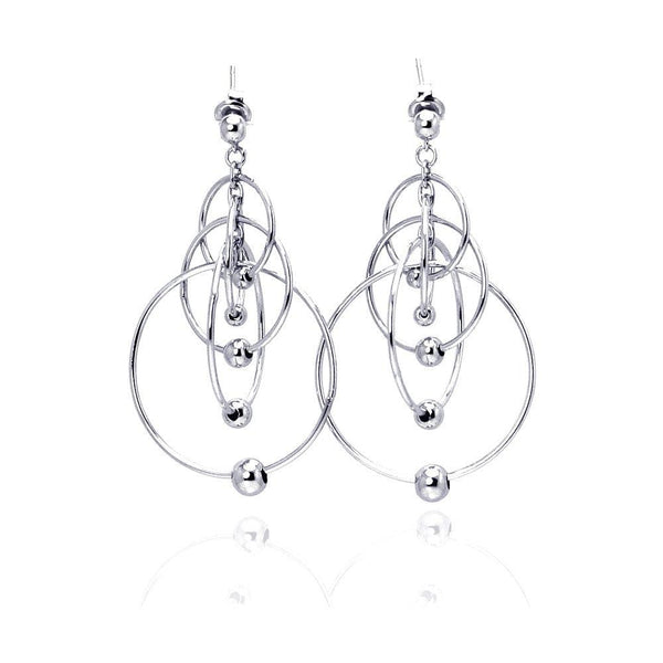 Silver 925 Rhodium Plated Multiple Graduated Open Circles Hanging Ball Chandelier Hook Earrings - DSE00024 | Silver Palace Inc.