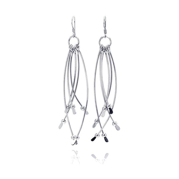 Silver 925 Rhodium Plated Multiple Crossed Dangling Wire Wide Teardrop Hook Earrings - DSE00032 | Silver Palace Inc.