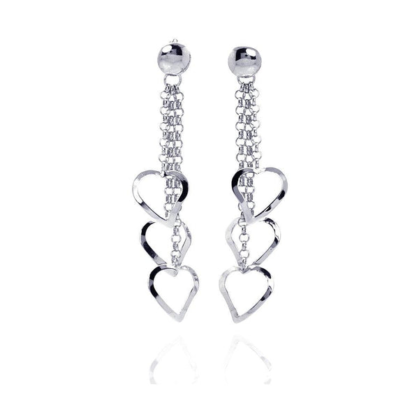 Silver 925 Rhodium Plated Multiple Open Heart Dangling Wire Hook Earrings - DSE00057 | Silver Palace Inc.
