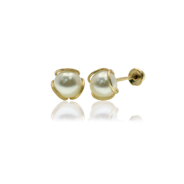 14E00036 - 14 Karat Yellow Gold 4.4mm Synthetic Pearl Screw Back Earring