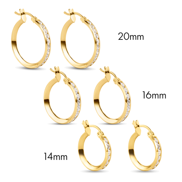 14E00100. - 14 Karat Yellow Gold CZ Hoop Earrings