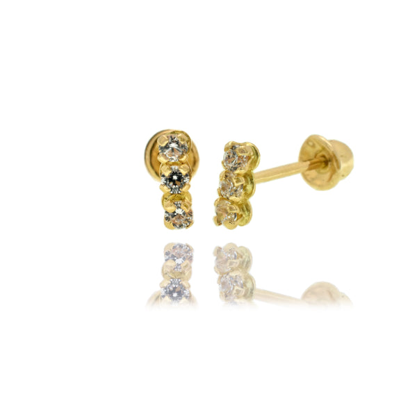 14E00204 - 14 Karat Yellow Gold 1.8mm x 5.2mm Bar Clear CZ Screw Back Earring