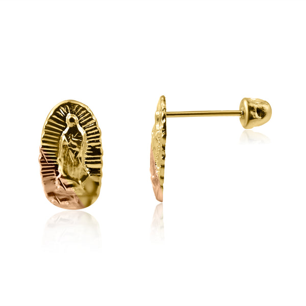 14E00264. - 14 Karat Yellow Gold Three Color Guadalupe 5.5mm x 9.2mm Screw Back Earring