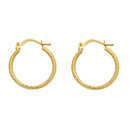 14E00384. - 14 Karat Yellow Gold Diamond Cut Textured Hoop Latch Lock Earrings