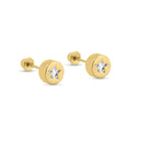 14E00405. - Pendientes de oro amarillo de 14 quilates con forma de estrella redonda y cierre de rosca con circonitas transparentes, negras, rojas o rosas.