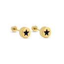 14E00405. - Pendientes de oro amarillo de 14 quilates con forma de estrella redonda y cierre de rosca con circonitas transparentes, negras, rojas o rosas.
