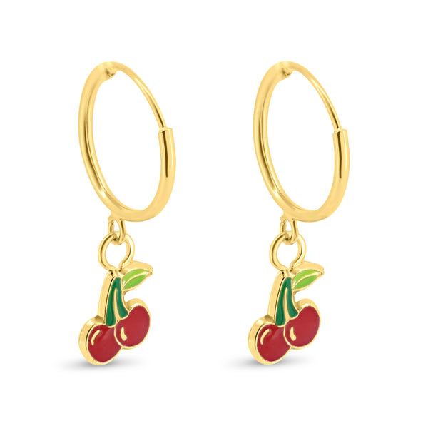 14E00406. - 14 Karat Yellow Gold Cherry Hoop Earrings