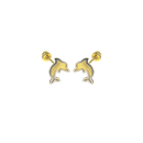 14E00408. - 14 Karat 2 Toned Dolphin Screw Back Earrings