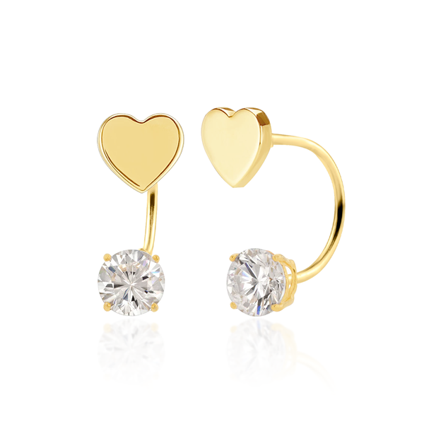 14E00409. - 14 Karat Yellow Gold Heart CZ Telephone Style Earrings