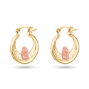 14E00417. - 14 Karat Yellow Gold 2 Tone 18mm Our Lady of Guadalupe Clear CZ Hoop Earrings